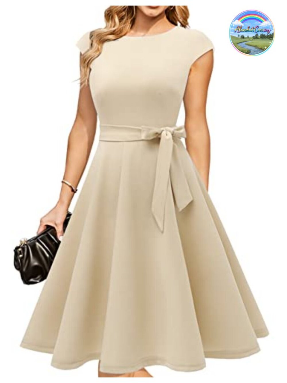 Women's Cocktail Dress Wedding Guest A-Line Midi Cap Sleeve Formal